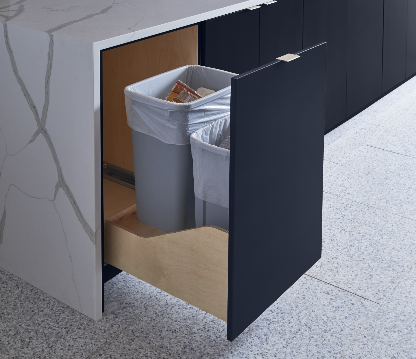 Built In Kitchen Cabinet Hides All Your Garbage Recycling And Compost   2018 Set1 EE DET008 